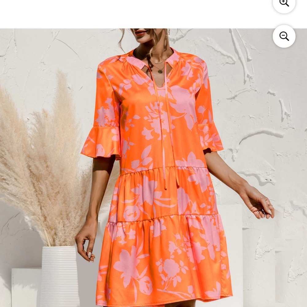 Orange & Pink Floral Mini Dress